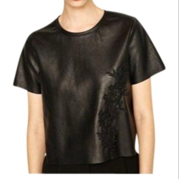 ZARA FAUX LEATHER WITH EMBROIDERY BLOUSE - Picture 1 of 4
